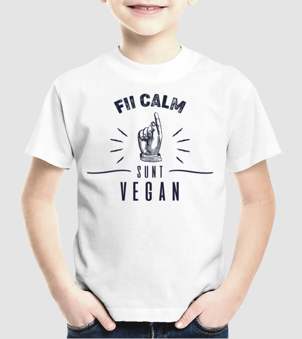 fii calm, sunt VEGAN model alb pe tricou