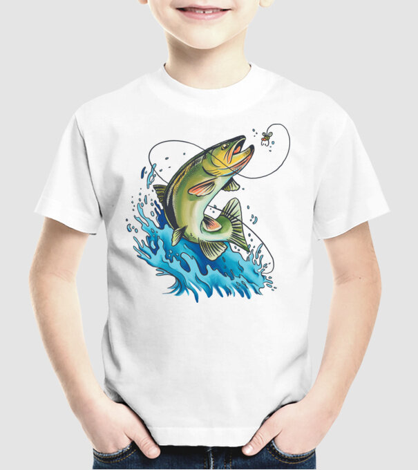 Fish model alb pe tricou