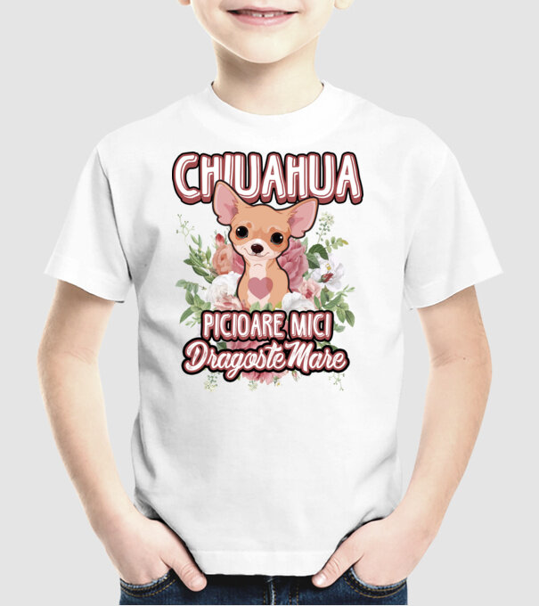 chihuahua : picioare mici dragoste mare model alb pe tricou