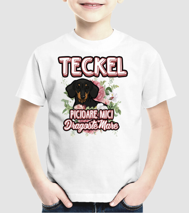 teckel : picioare mici dragoste mare model alb pe tricou