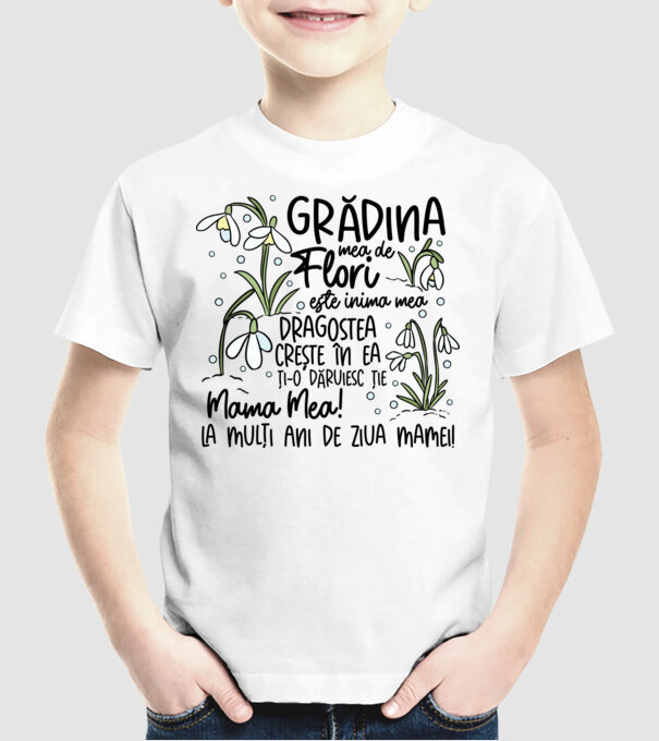 Grădina mea de flori model alb pe tricou