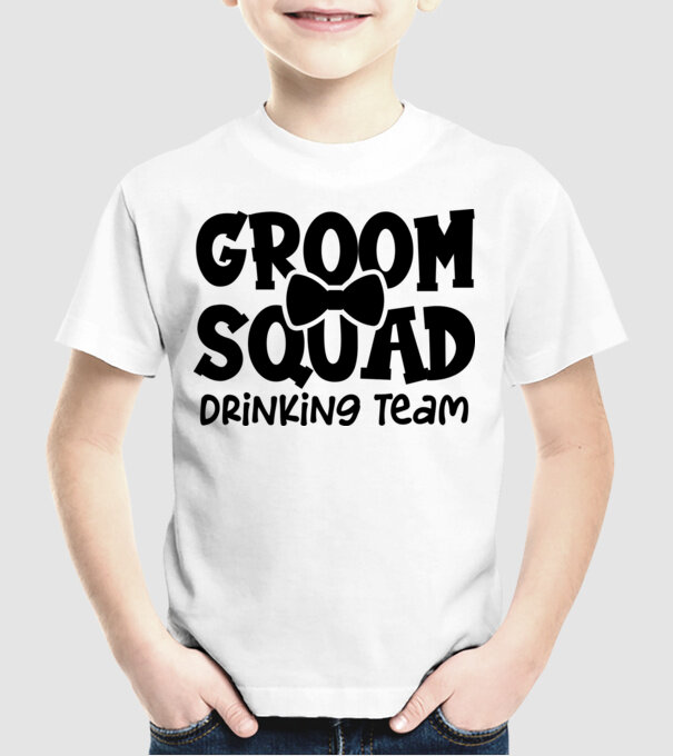 Groom Squad model alb pe tricou