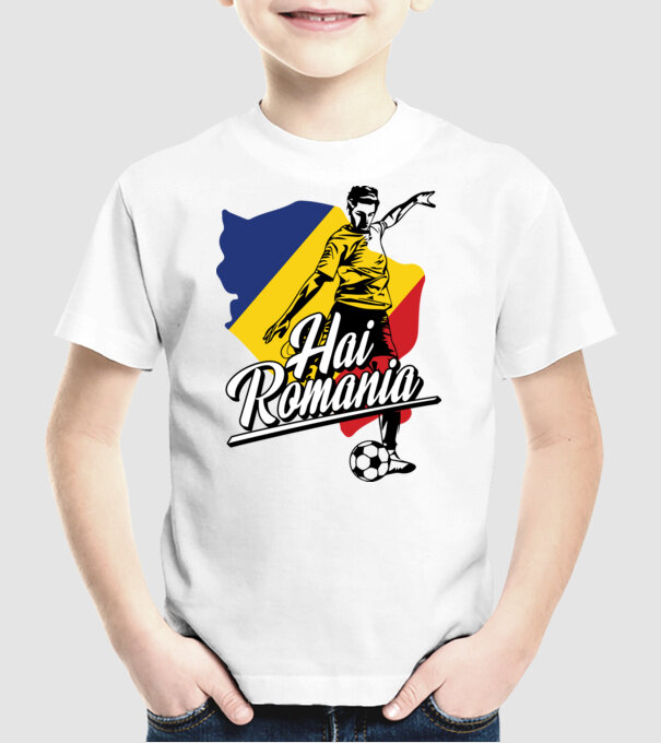 Hai romania fotbal model alb pe tricou