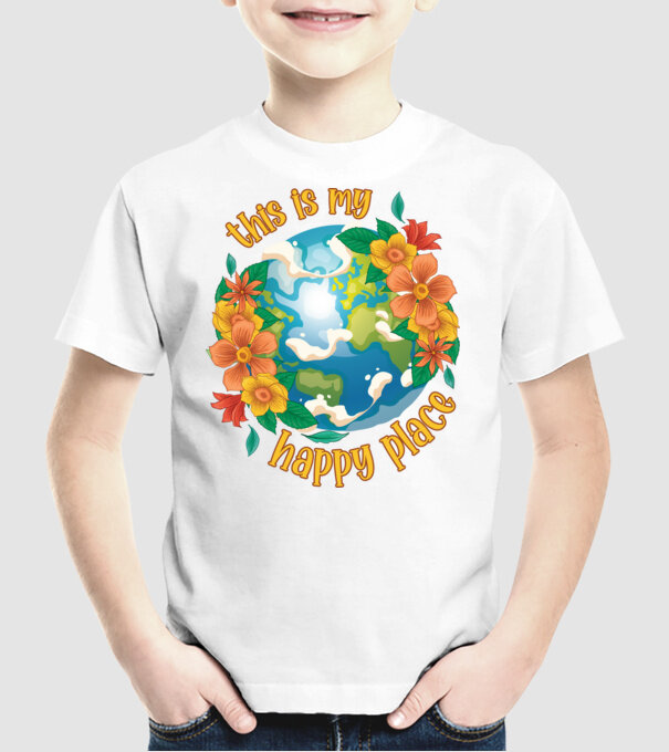 Happy Place model alb pe tricou