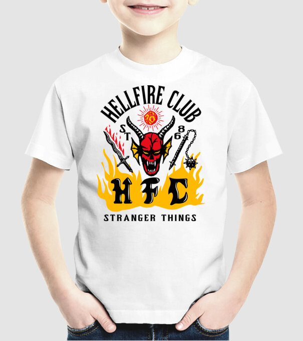 hellfire club 86 stranger things model alb pe tricou