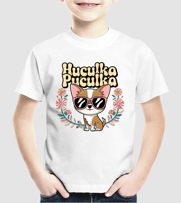 Huculka Puculka câine 1 model alb pe tricou