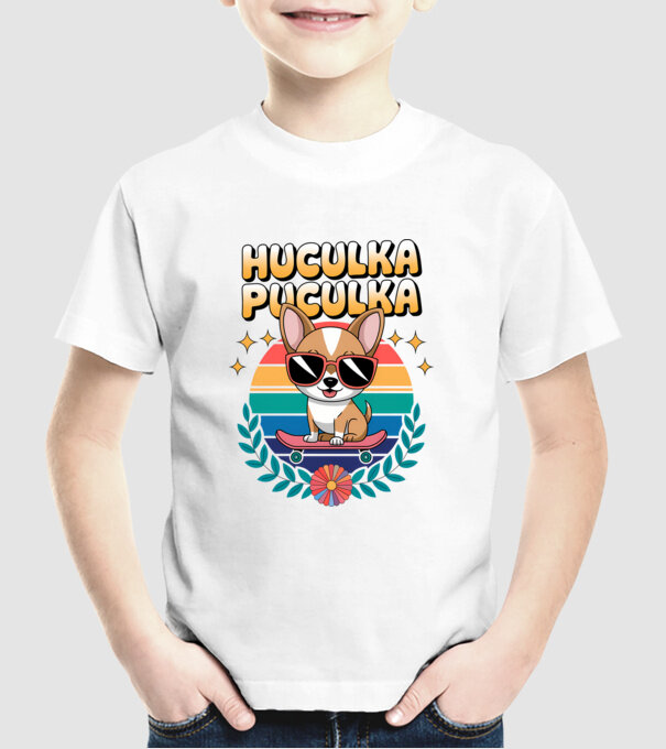 Huculka Puculka Câine 2 model alb pe tricou