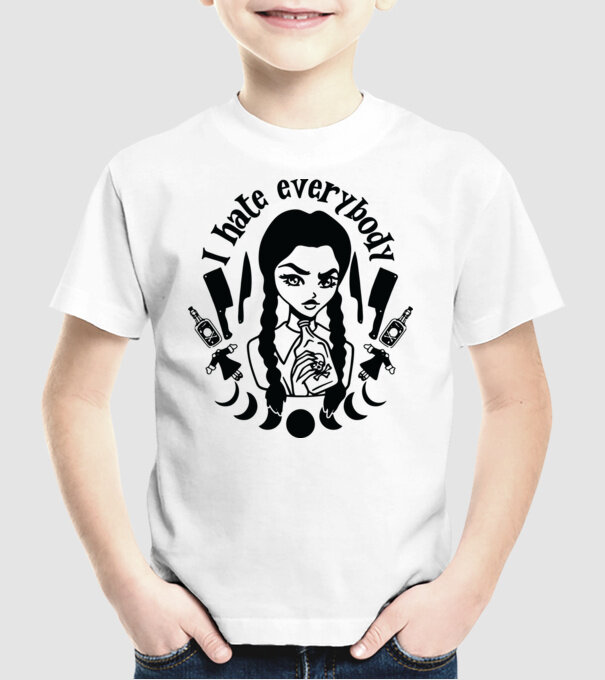 I hate everybody cartoon model alb pe tricou