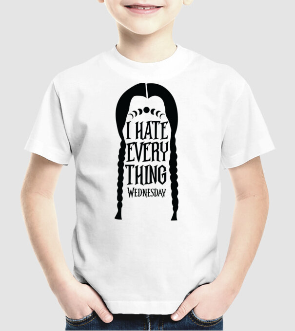 I hate everything model alb pe tricou