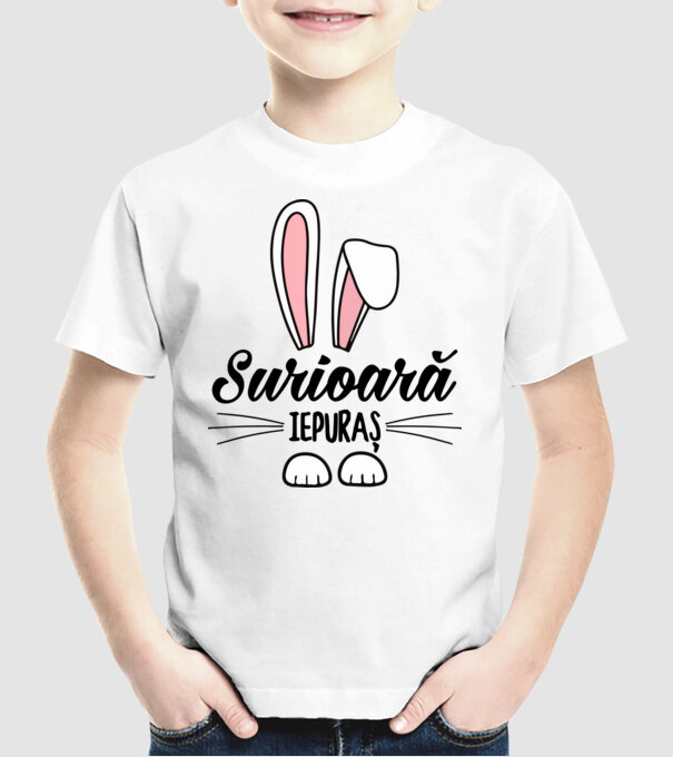 Iepuraș surioară model alb pe tricou