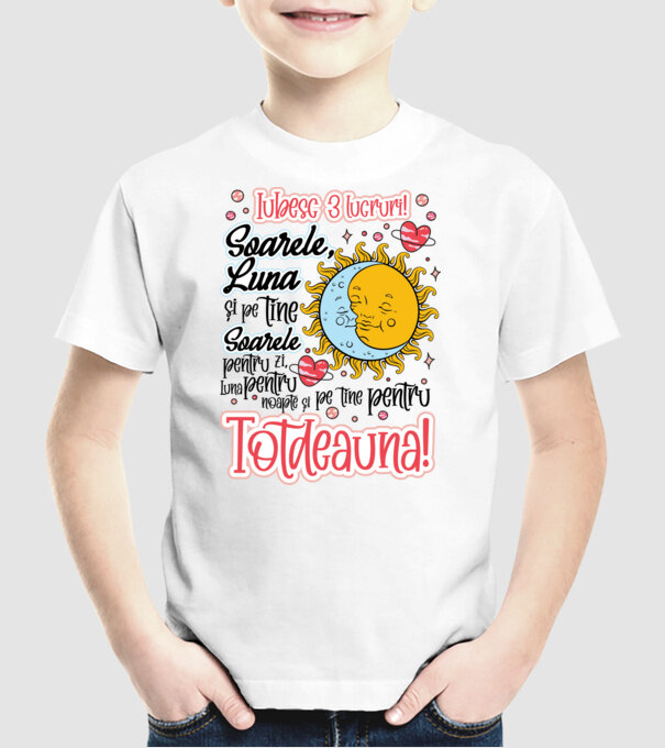 Iubesc 3 lucruri model alb pe tricou