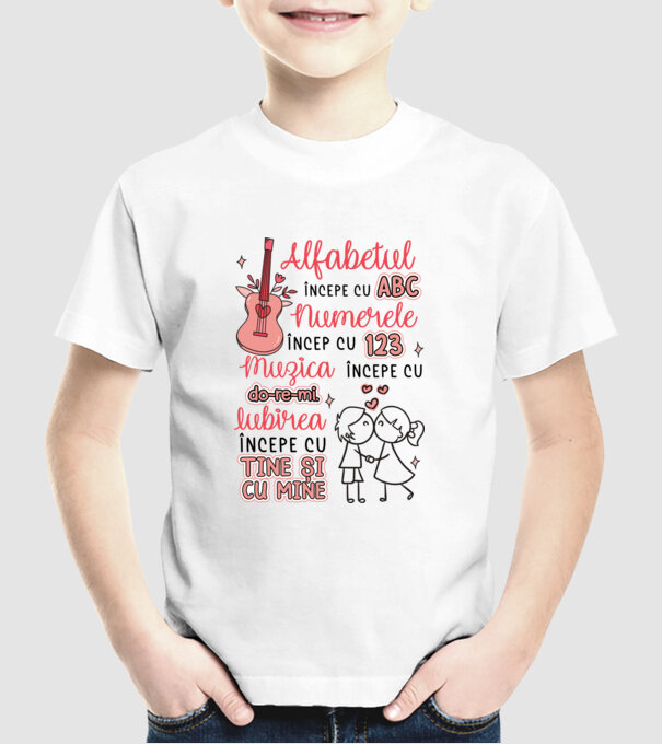 Iubirea începe cu-tine și cu mine model alb pe tricou
