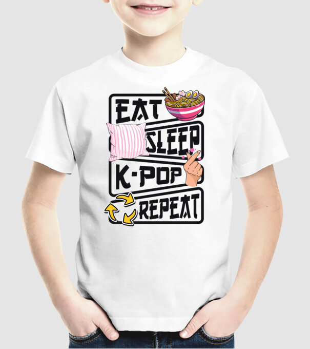 K-POP EAT SLEEP model alb pe tricou