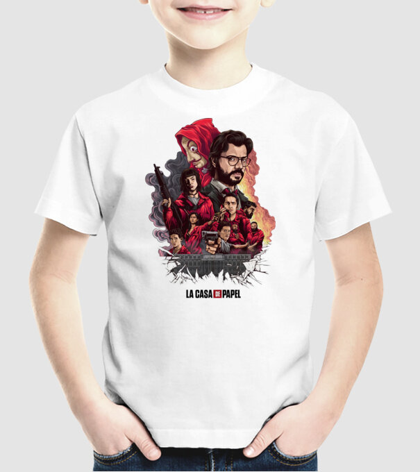 la casa de papel poster theme model alb pe tricou