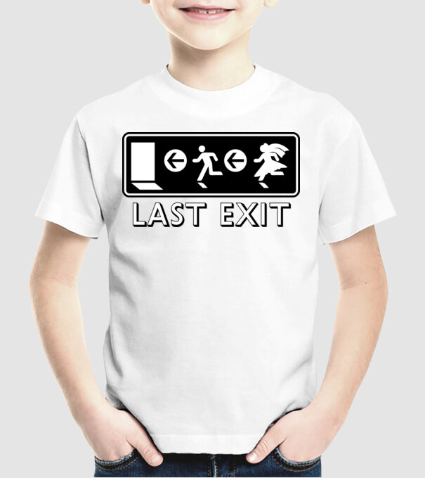 Last Exit model alb pe tricou