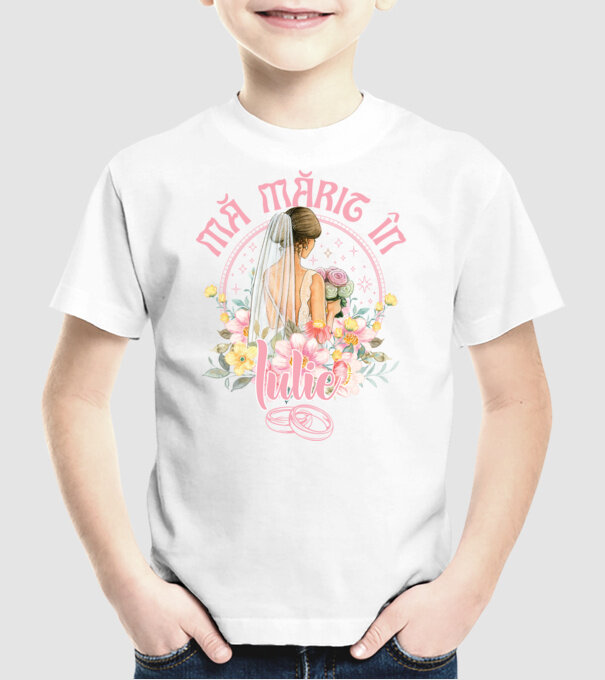 mă mărit - în iulie model alb pe tricou