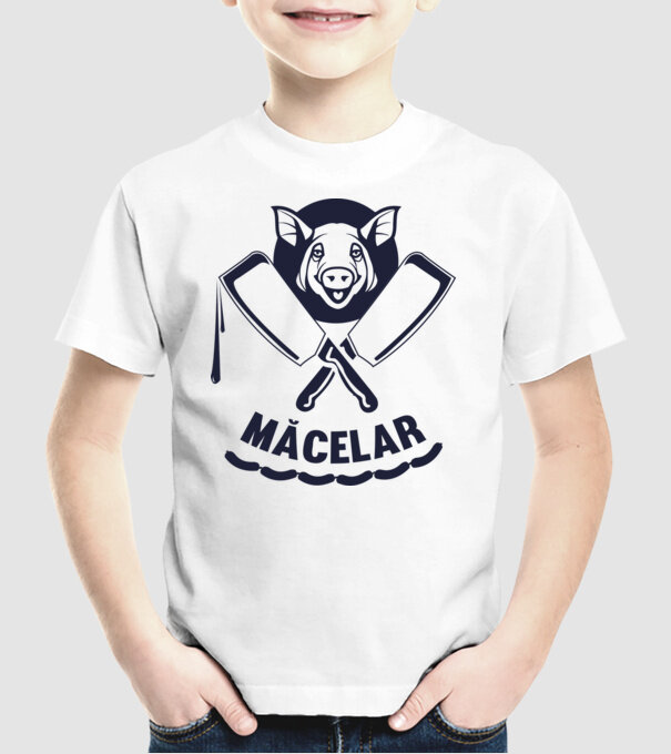 măcelar model alb pe tricou
