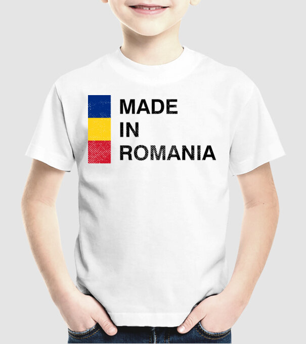 made in romania model alb pe tricou