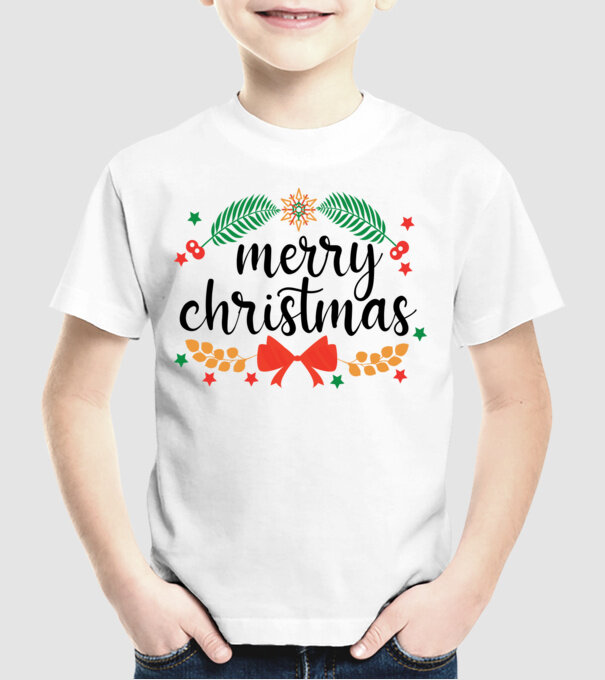 Merry christmas model alb pe tricou