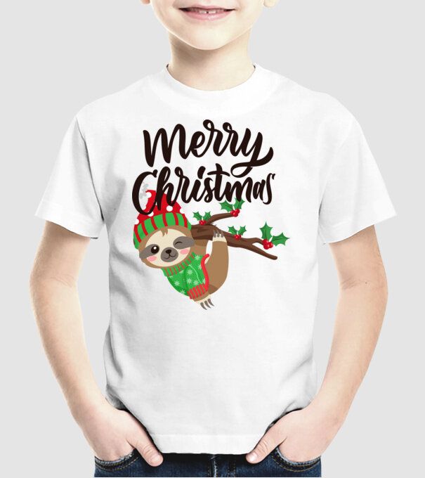 Merry christmas sloth model alb pe tricou
