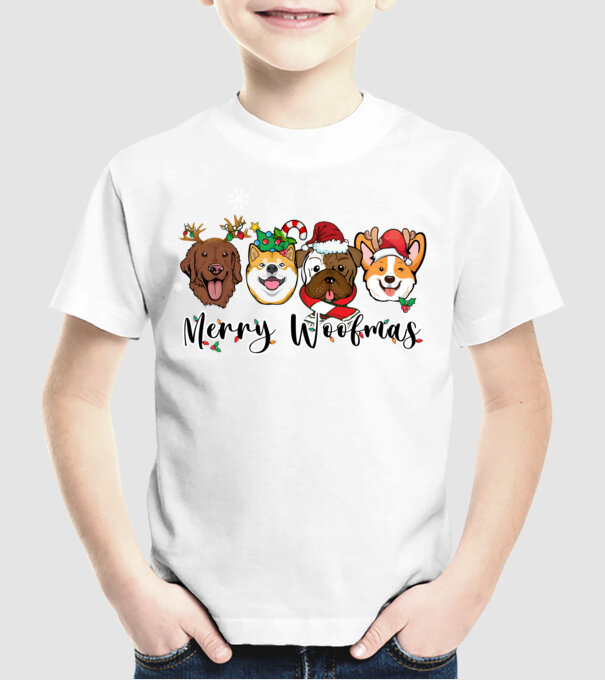 Merry woofmas 2 model alb pe tricou