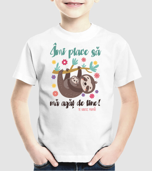 Îmi place că te agăți de mine! model alb pe tricou