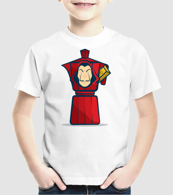money heist coffee model alb pe tricou