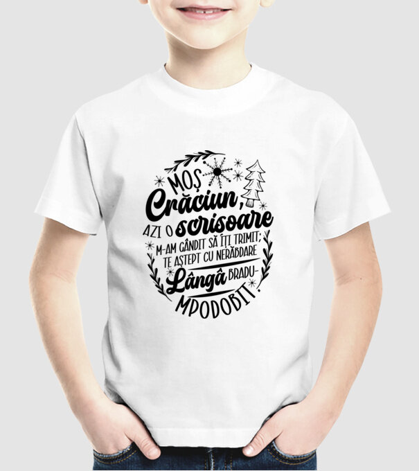 Moş Crăciun model alb pe tricou