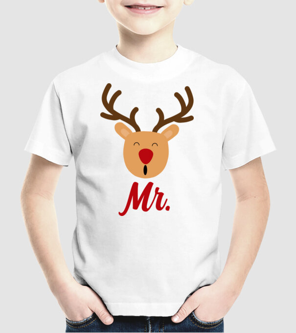 Mr. Reindeer Christmas couple model alb pe tricou