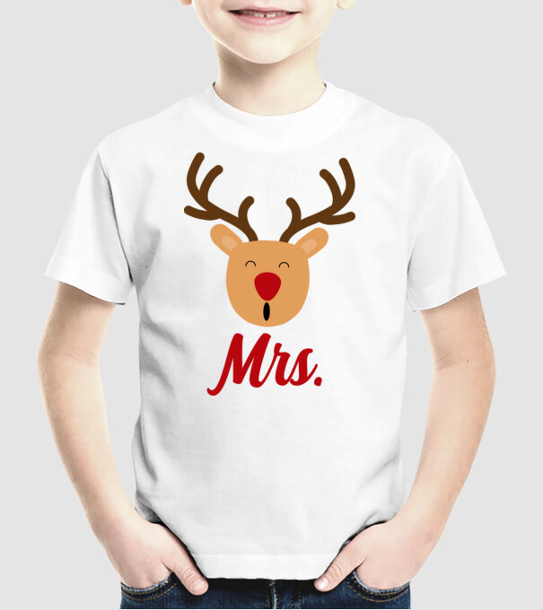 Mrs Reindeer christmas couple model alb pe tricou