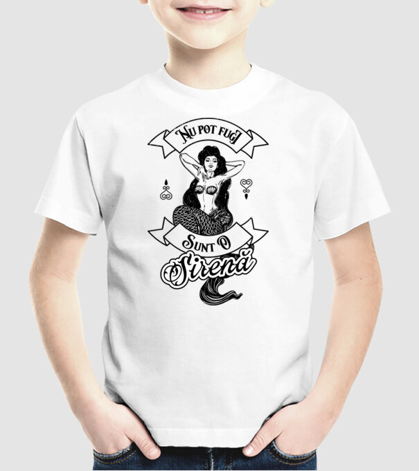 Nu pot fugi, sunt o sirenă model alb pe tricou