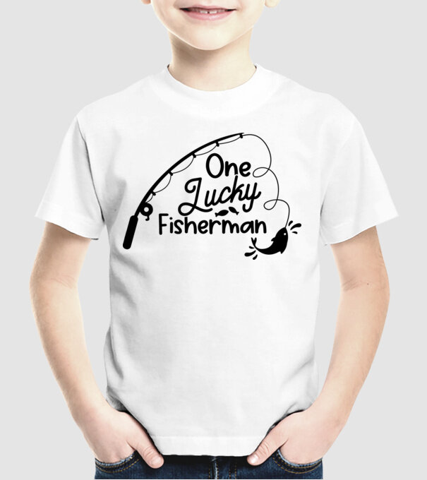 One lucky Fisherman model alb pe tricou