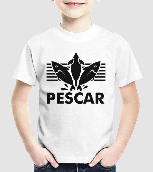 Pescar original model alb pe tricou