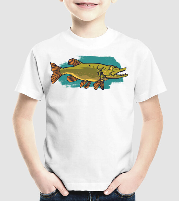 Pike model alb pe tricou