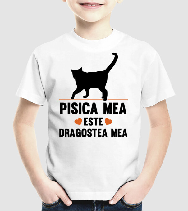 Pisica mea este dragostea mea model alb pe tricou