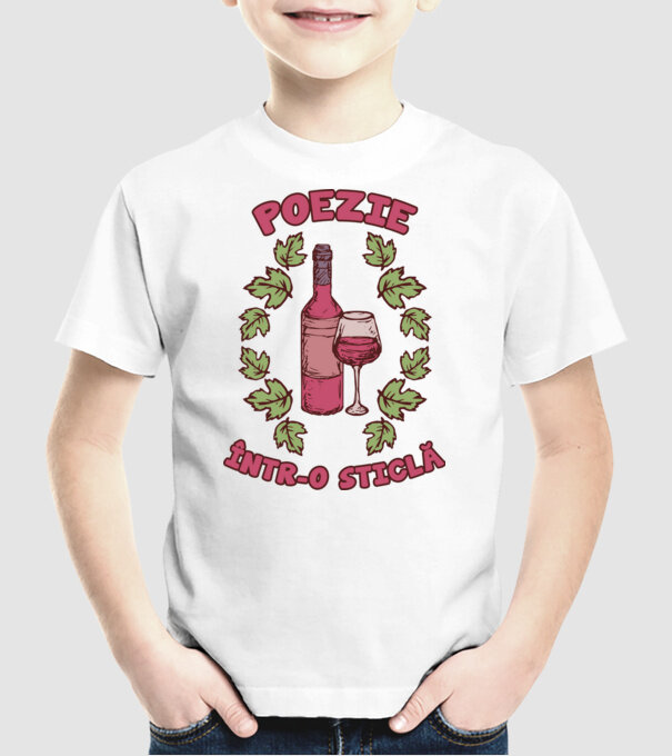 Poezie într-o sticlă model alb pe tricou