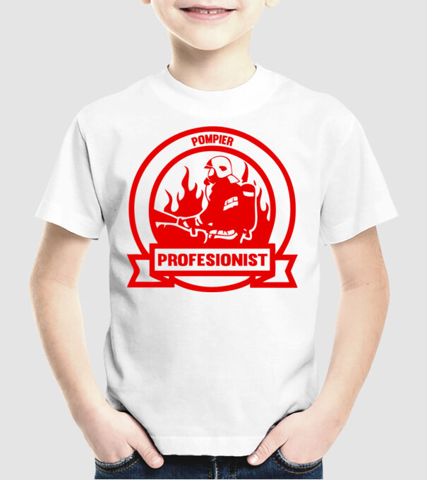 Pompier profesionist model alb pe tricou