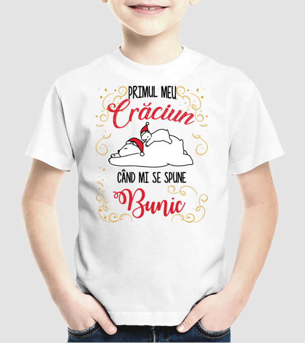 Primul meu Crăciun când mi se spune bunic! model alb pe tricou