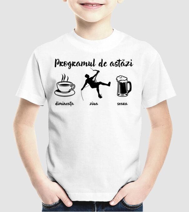programul de astăzi: dimineața, ziua, seara model alb pe tricou