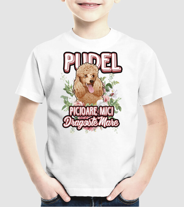 Pudel picioare mici dragoste mare model alb pe tricou