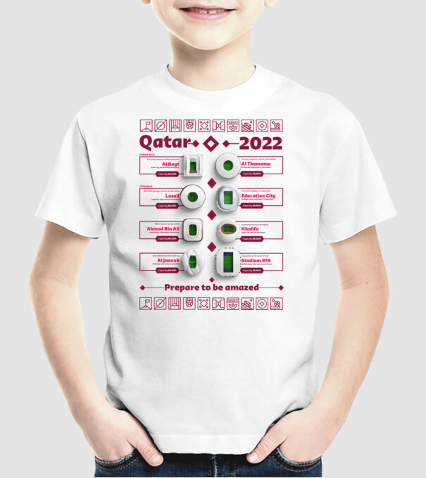 Qatar 2022 Stadiums white model alb pe tricou