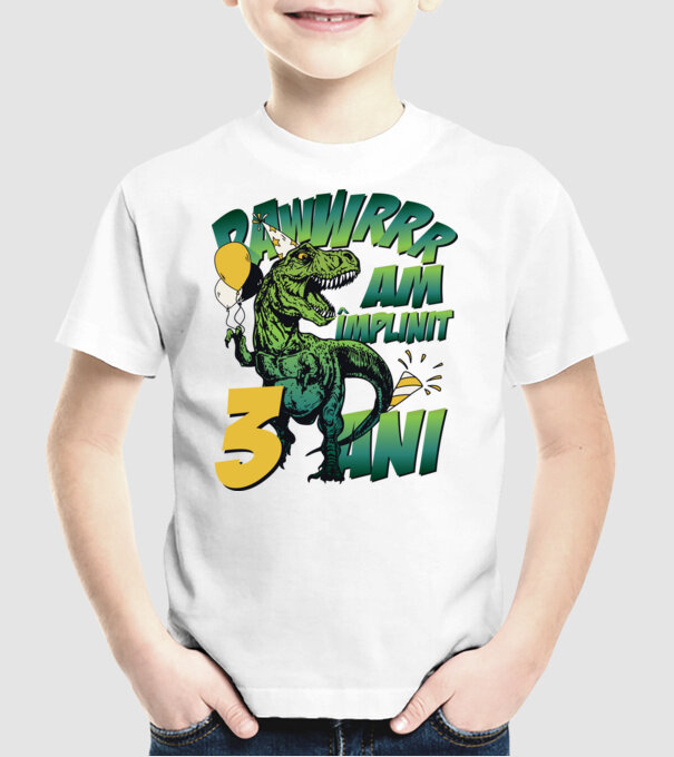 Rawr Am împlinit 3 ani model alb pe tricou