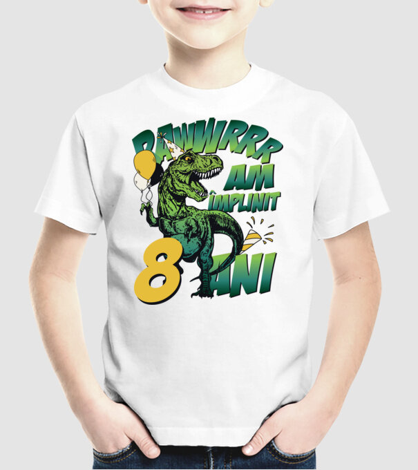 Rawr Am împlinit 8 ani model alb pe tricou