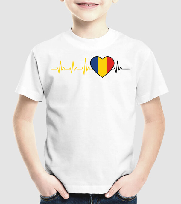 România heartbeat model alb pe tricou