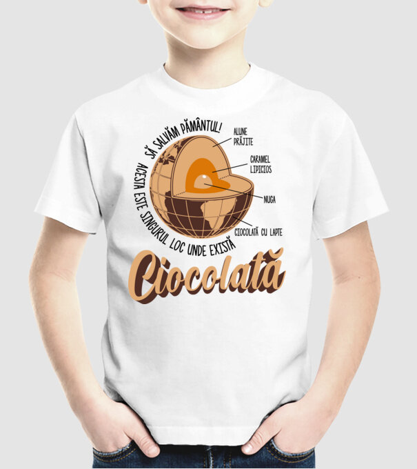 să salvăm Pământul! acesta este singurul loc unde există ciocolată - alune prăjite, caramel lipicios, nuga, ciocolată cu lapte model alb pe tricou