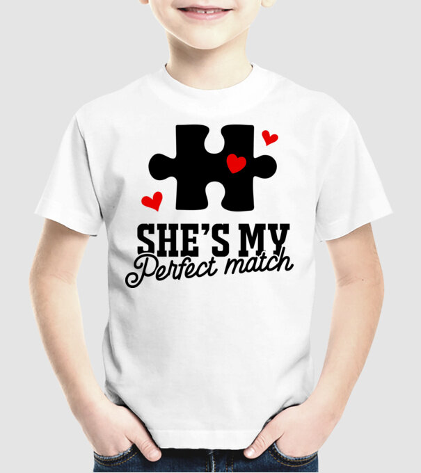 She is my perfect match model alb pe tricou