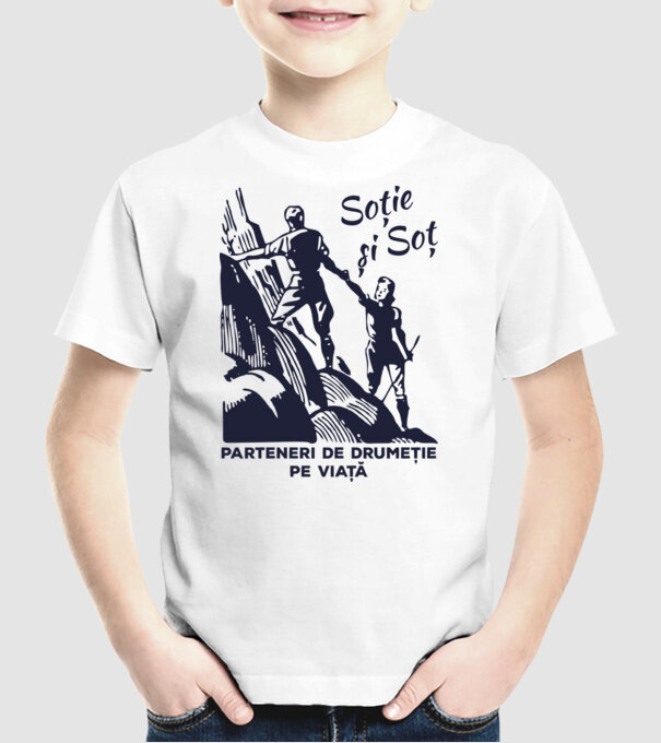 soție și soț - parteneri de drumeție pe viață model alb pe tricou