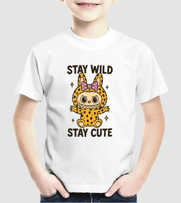 Stay wild - Labubu model alb pe tricou