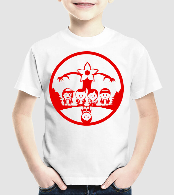 stranger things cartoon model alb pe tricou
