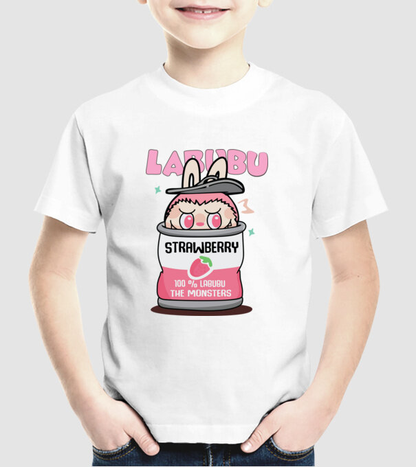 Strawberry Labubu model alb pe tricou